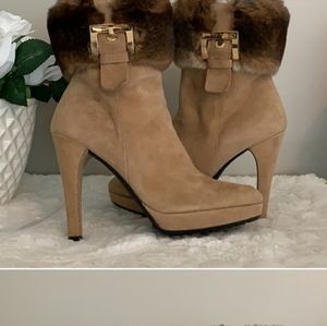 Stuart Weitzman Fur Trim Suede Ankle Boots. Heels are. 4.5"